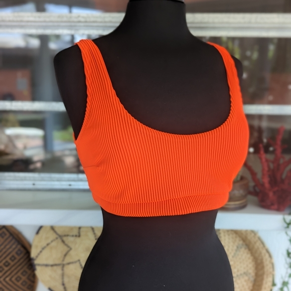 Hollister Swim XL Ribbed Scoop Neon Orange Bikini Top Bright Vacation Vibes - Picture 3 of 12
